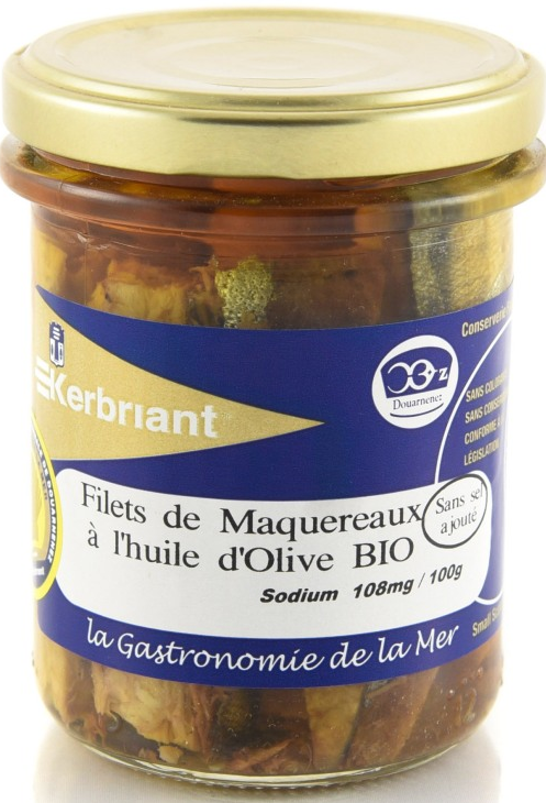 Filets de maquereaux à l’huile d’olive Biologique, Makrelen Filets in Bio-Olivenöl (200g)